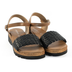 SANDALO INTRECCIATO VERA PELLE NERO