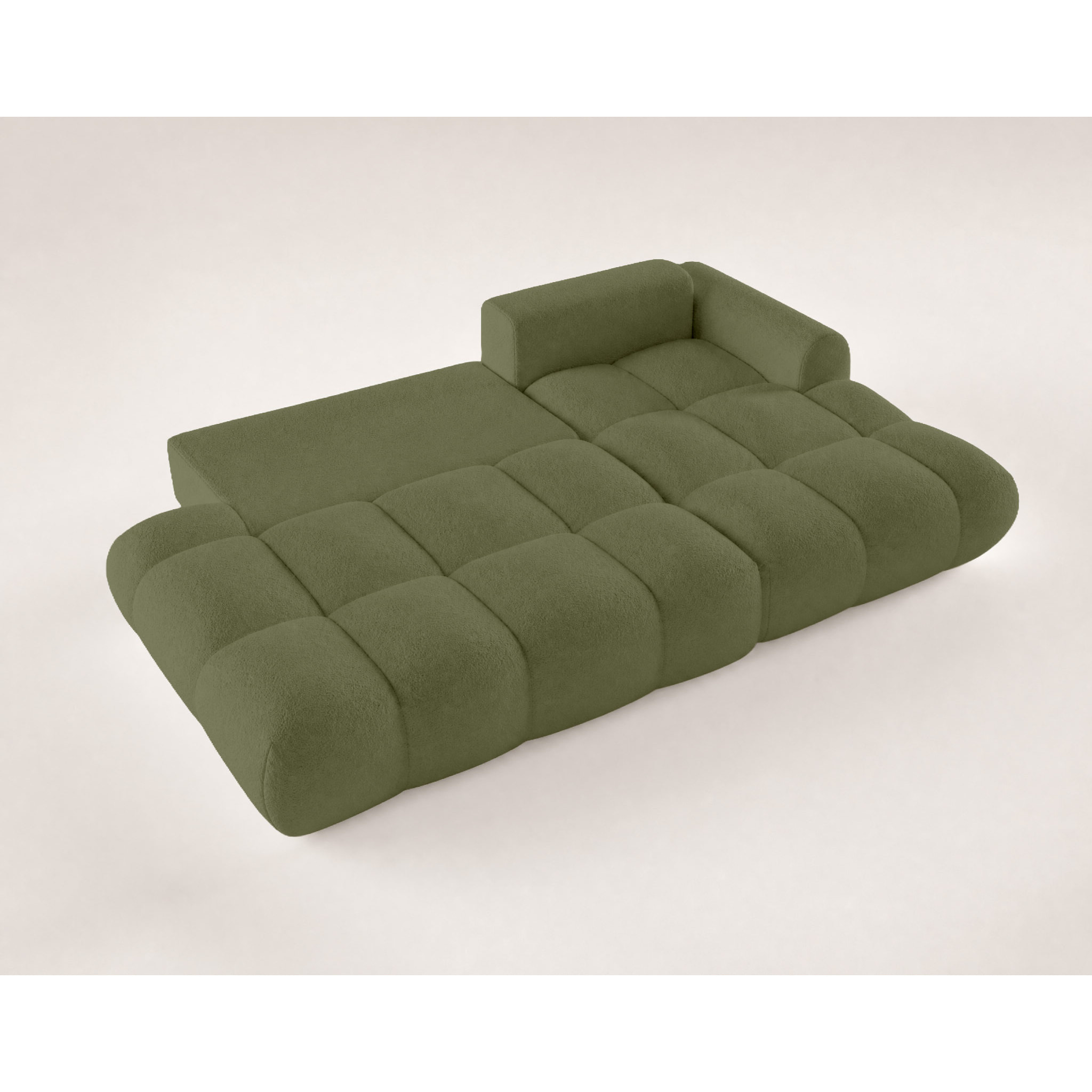 Yulin - Canapé d'angle ouvert droit 4 places convertible avec coffre en tissu bouclette - Vert