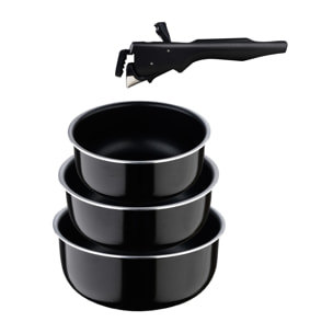 Juego de 3 cazos ø16ø18ø20cm en aluminio prensado negro click & cook san ignacio