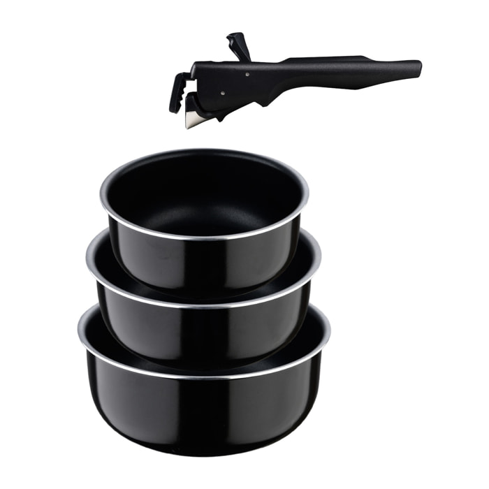 Juego de 3 cazos ø16ø18ø20cm en aluminio prensado negro click & cook san ignacio