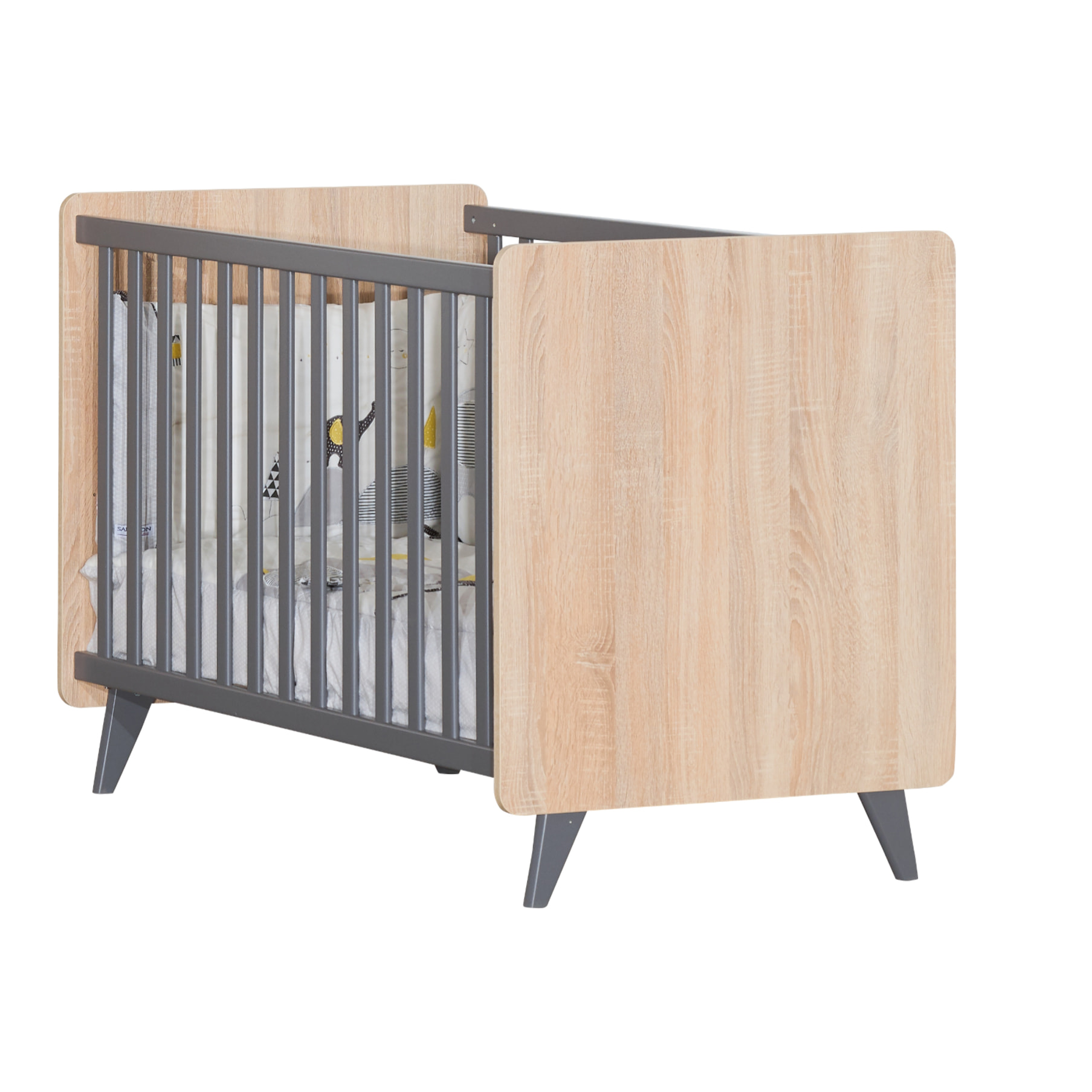 Chambre bébé duo: Lit bébé 60x120 et commode à langer 2 tiroirs décor bois chêne