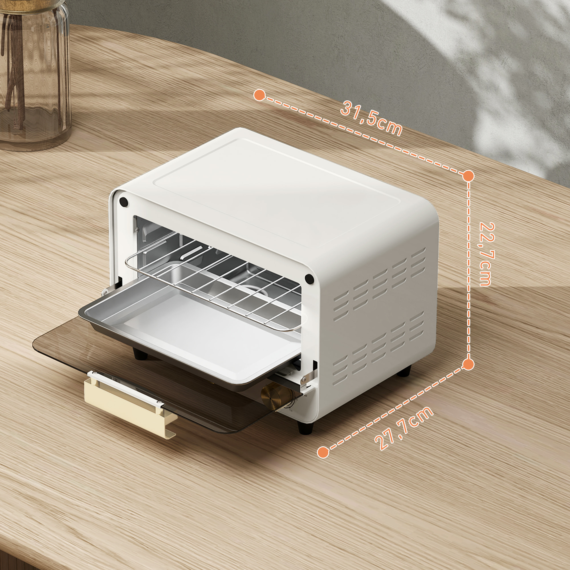 Horno Eléctrico de Sobremesa Horno Sobremesa de 12L 750W Horno Eléctrico con Puerta de Vidrio Temporizador y Temperatura Ajustables hasta 230℃ Blanco