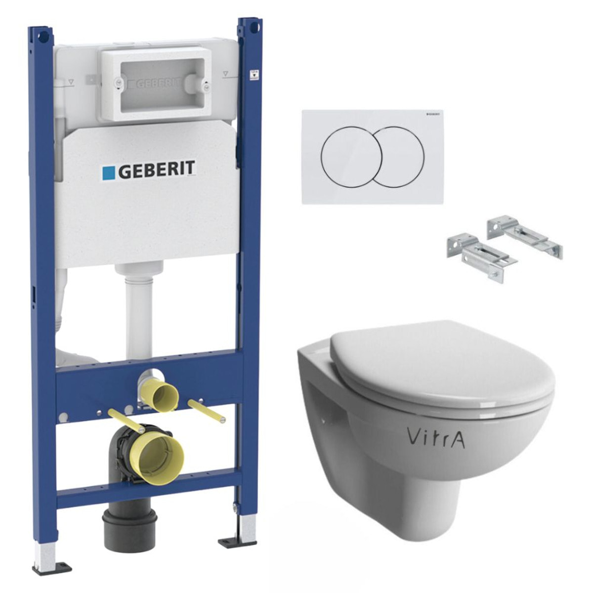 Pack WC Bati-support Geberit Duofix + WC suspendu Vitra Normus + Abattant softclose + Plaque blanche (NormusGeb3-SP)
