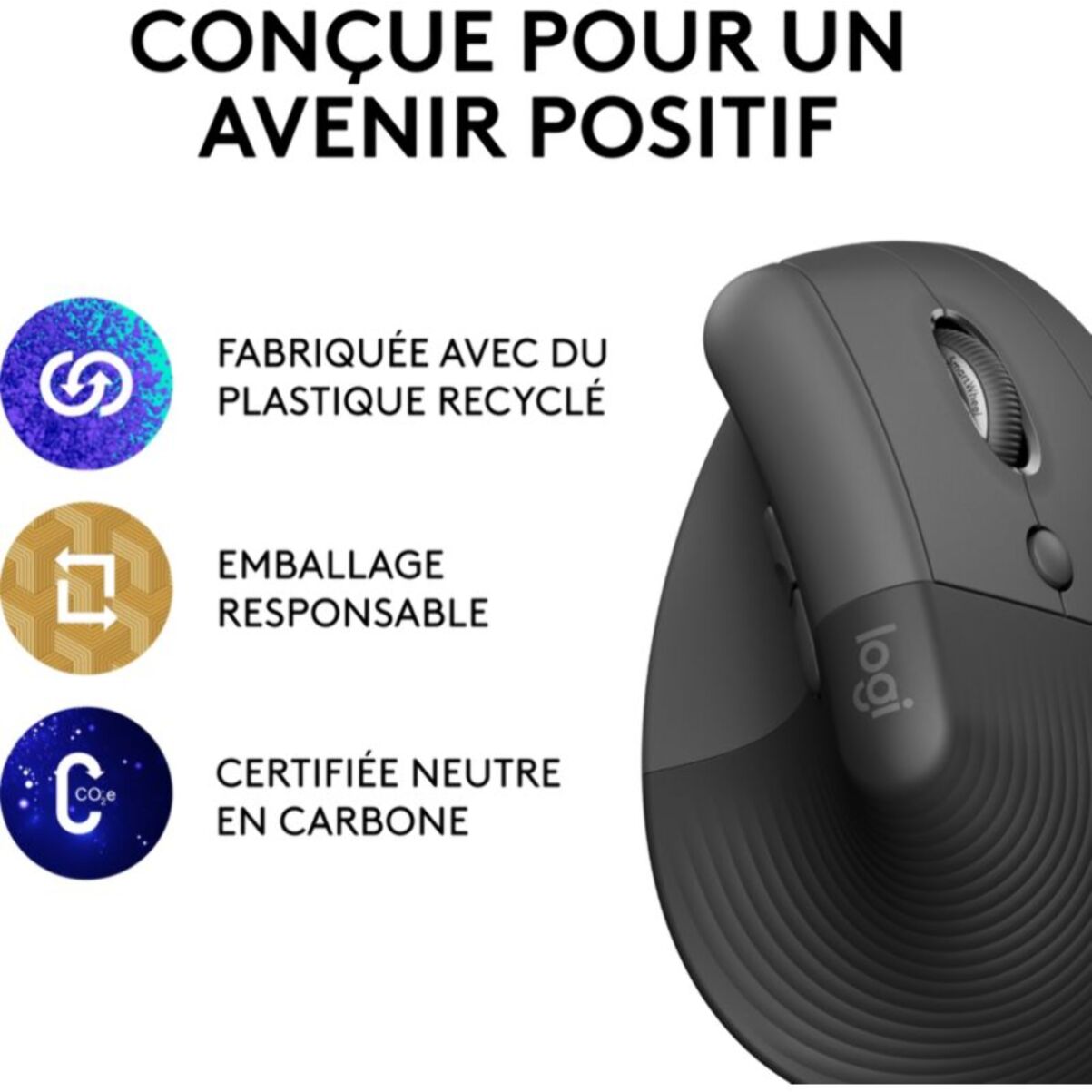 Souris sans fil LOGITECH Lift Ergonomique Silencieuse Graphite