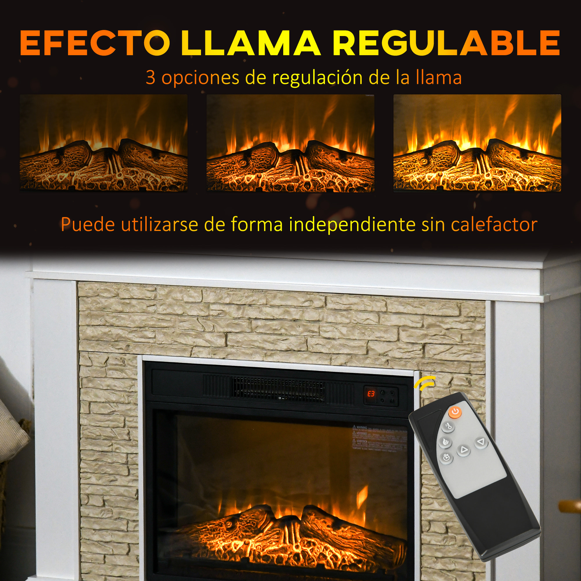 Chimenea Eléctrica con Calefacción 1800W Chimenea Decorativa Efecto de Llama con Control Remoto Temporizador Semanal y Protección Sobrecalentamiento hasta 30 m² 120x24x80 cm Blanco