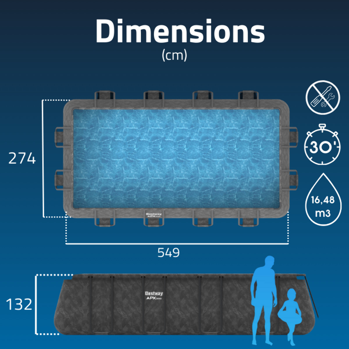 Bestway Piscine hors sol tubulaire rectangulaire Bestway APX 365 - 549 x 274 x 132 cm gris foncé