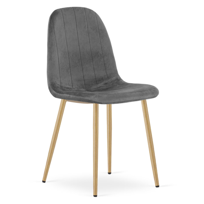 Sedia Padva in velluto grigio scuro con gambe effetto rovere