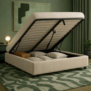 Lit coffre Futura | Ouverture électrique avec télécommande | Espace de stockage jusqu'à 900 L | Velours Côtelé | Beige