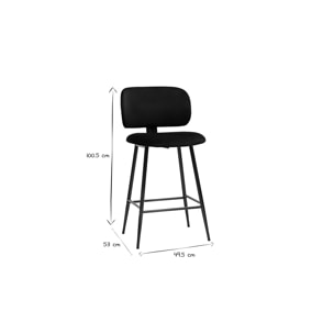 Tabourets de bar noirs en tissu velours et métal H70 cm (lot de 2) ATRIUM