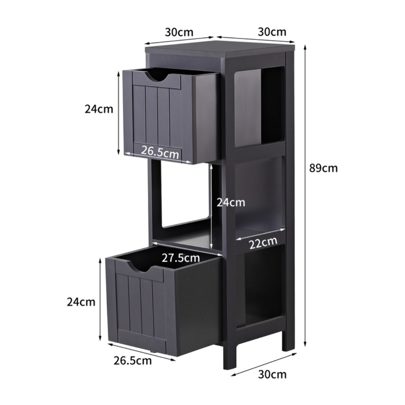 Mobile colonna bagno grigio 30x30x89 - Ella