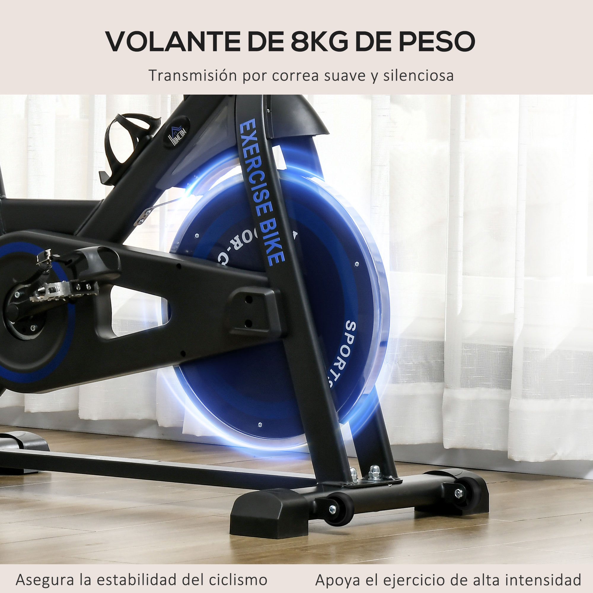 Bicicleta Estática con Resistencia Regulable Bici Estática Bicicleta de Fitness con Volante de Inercia 8 kg Pantalla LCD Manillar y Asiento Ajustable para Casa Gimnasio Azul