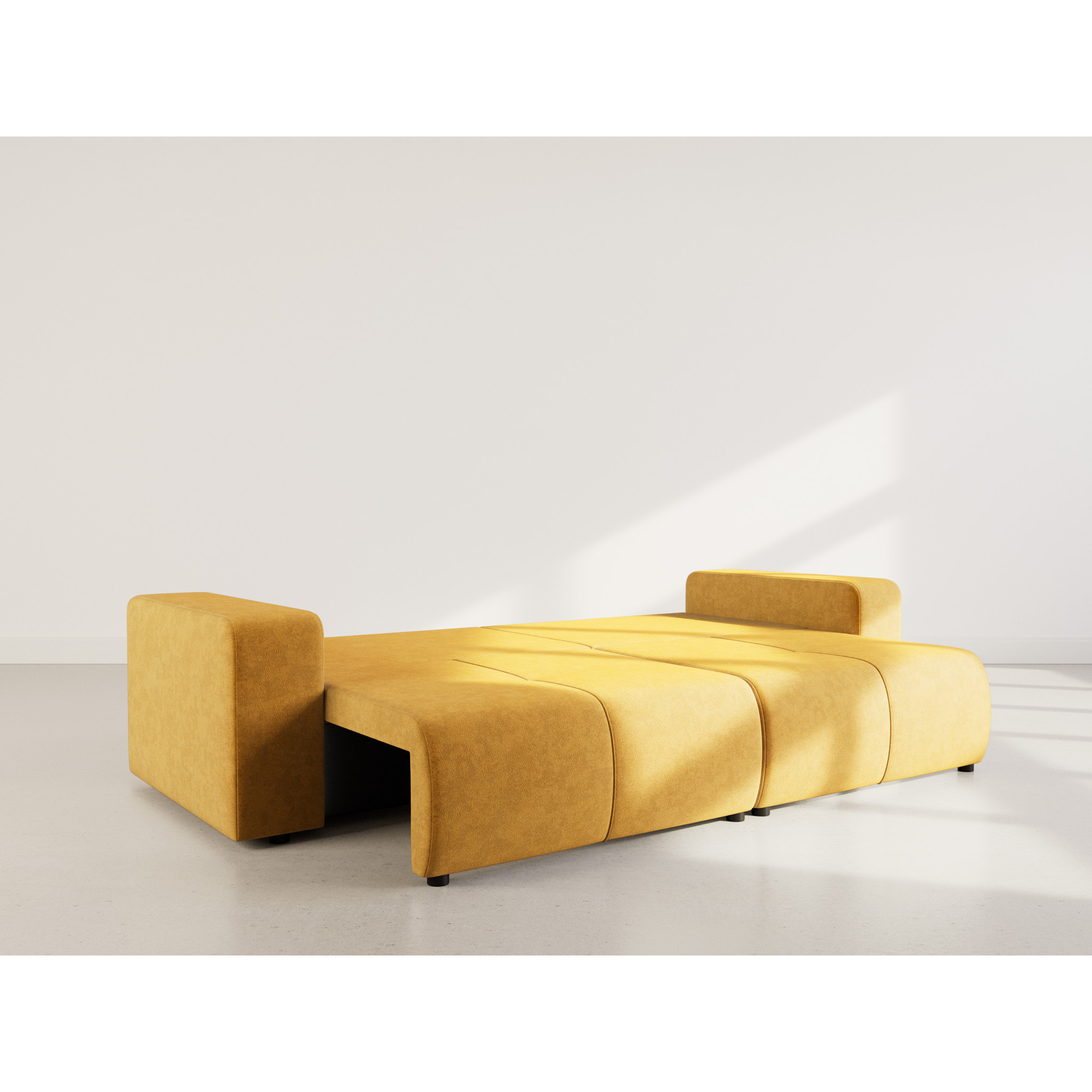 Nicole - Canapé droit 4 places convertible avec coffre en tissu - Jaune