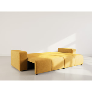 Nicole - Canapé droit 4 places convertible avec coffre en tissu - Jaune