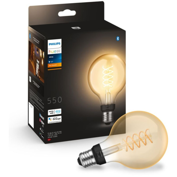 Ampoule LED connectée PHILIPS HUE White E27 9W Filament Globe