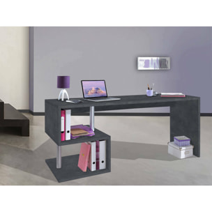 Scrivania moderna ad Esse per ufficio e studio con scaffale, Made in Italy, Tavolo da computer, Scrittoio porta PC, cm 180x60h78, colore Grigio Cenere