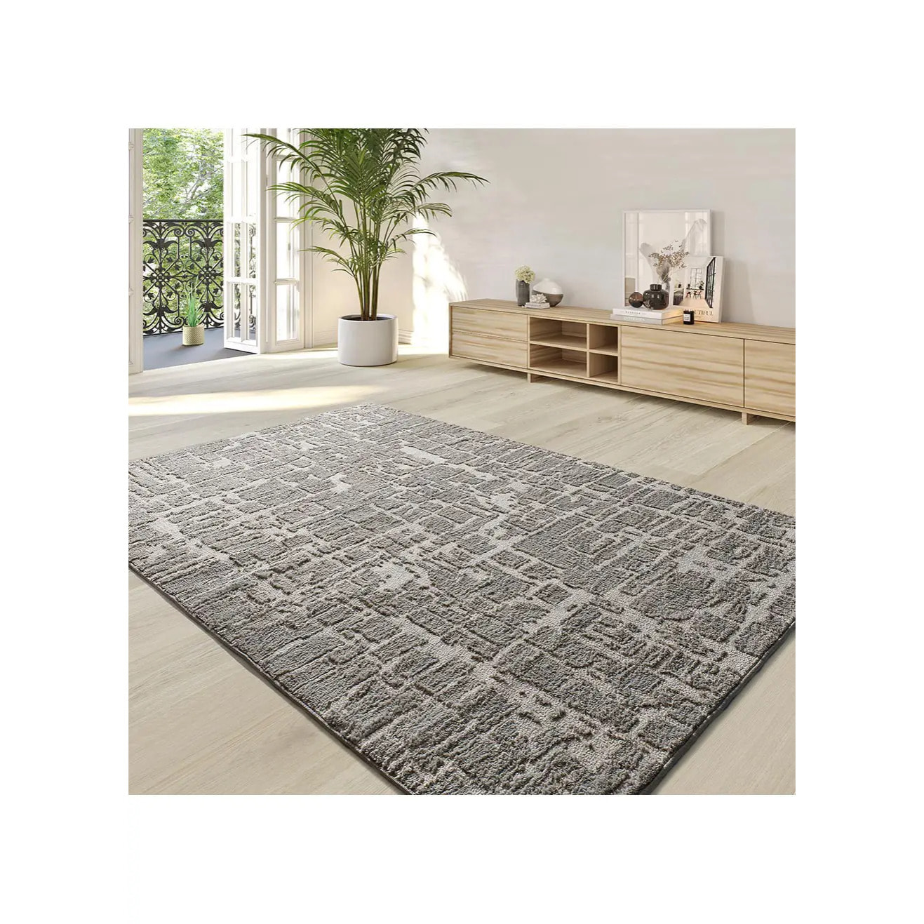 LIMA Alfombra shaggy estilo escandinavo con relieve gris claro, varias medidas disponibles