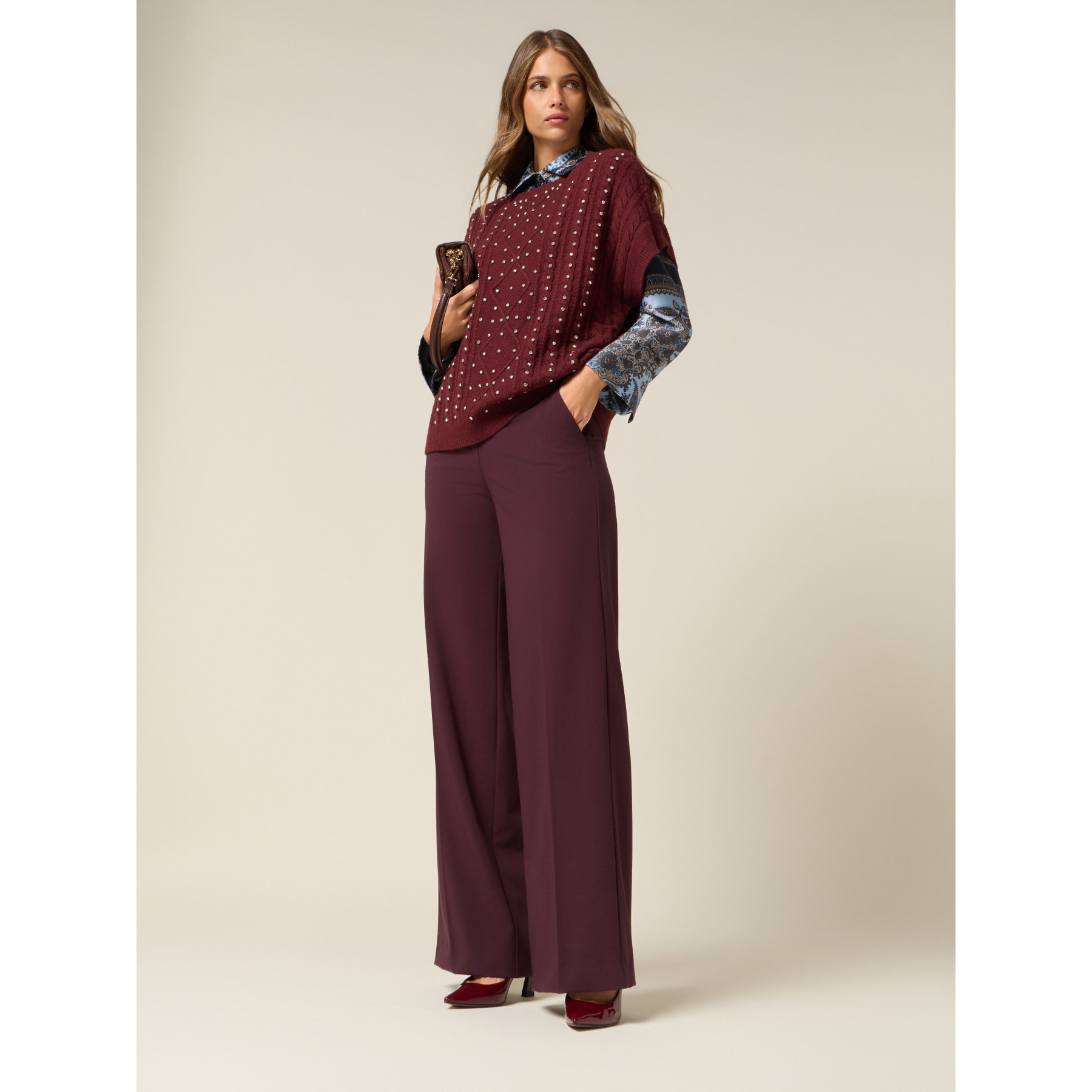 Oltre - Camicia in raso fantasia - Azzurro