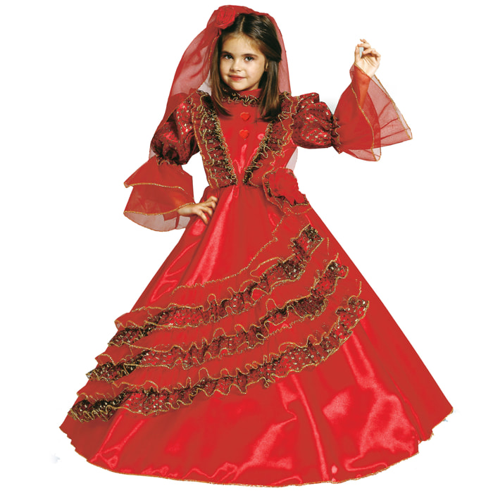 Costume Carnevale Travestimento Principessa Spagnola Rosso Bambina