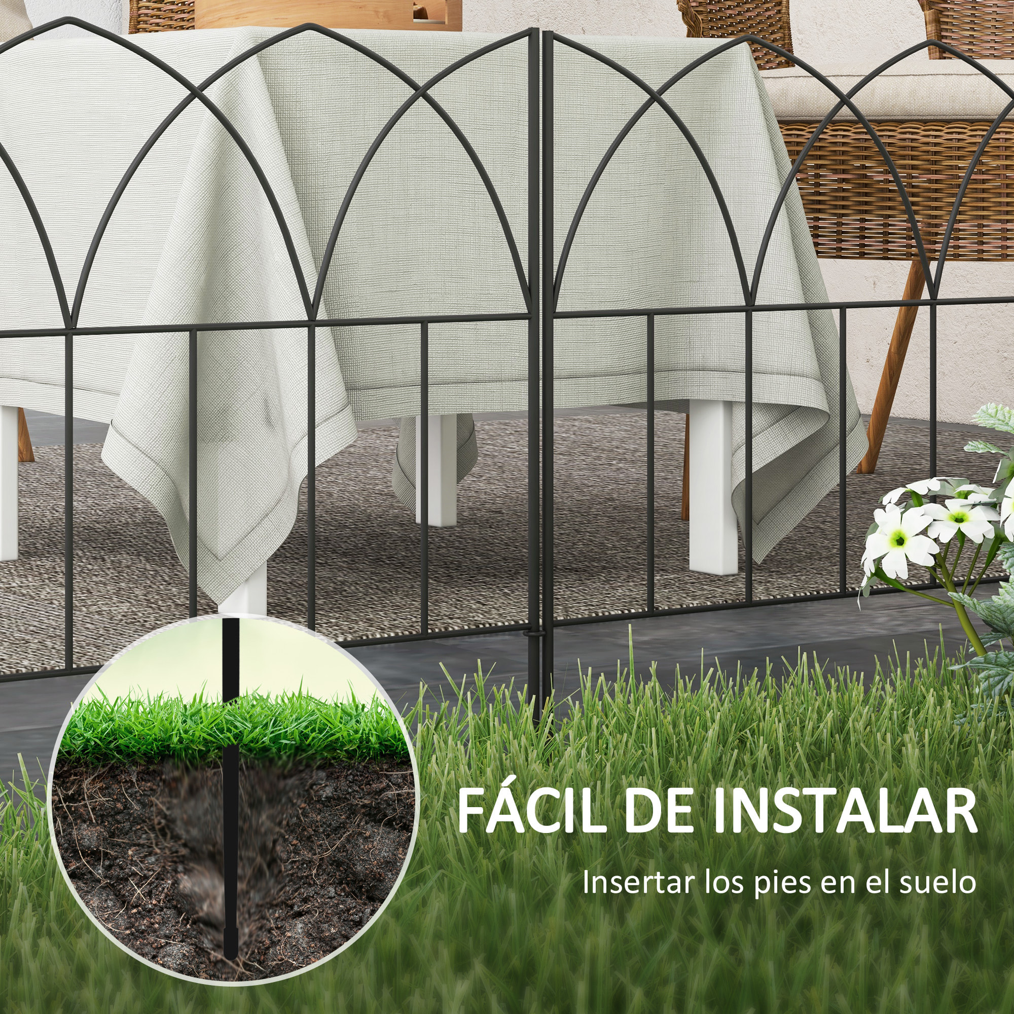 Vallas de Jardín 205x45,5 cm Set de 5 Vallas Decorativas para Jardín de Metal Combinación Libre Barrera para Animales para Terraza Patio Césped Negro