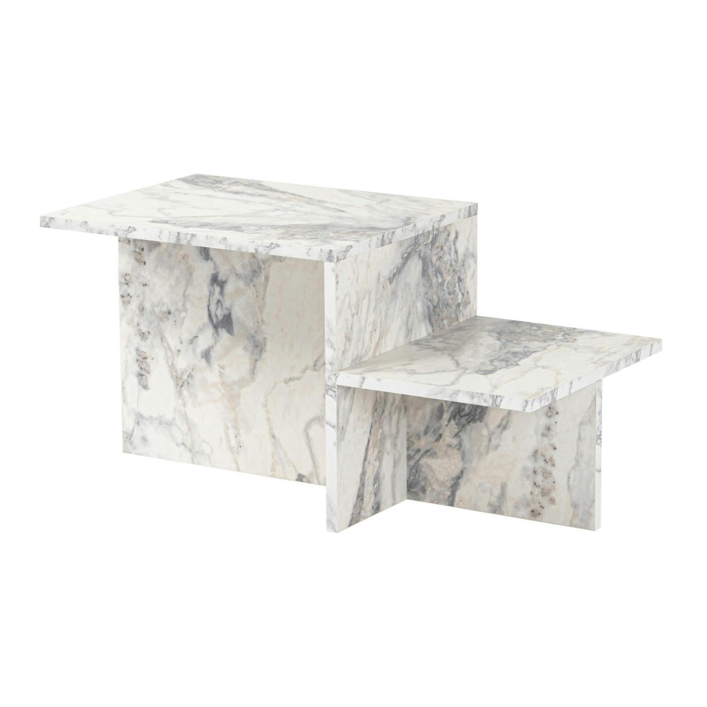 Table basse moderne effet marbre blanc - 2 niveaux MARFA