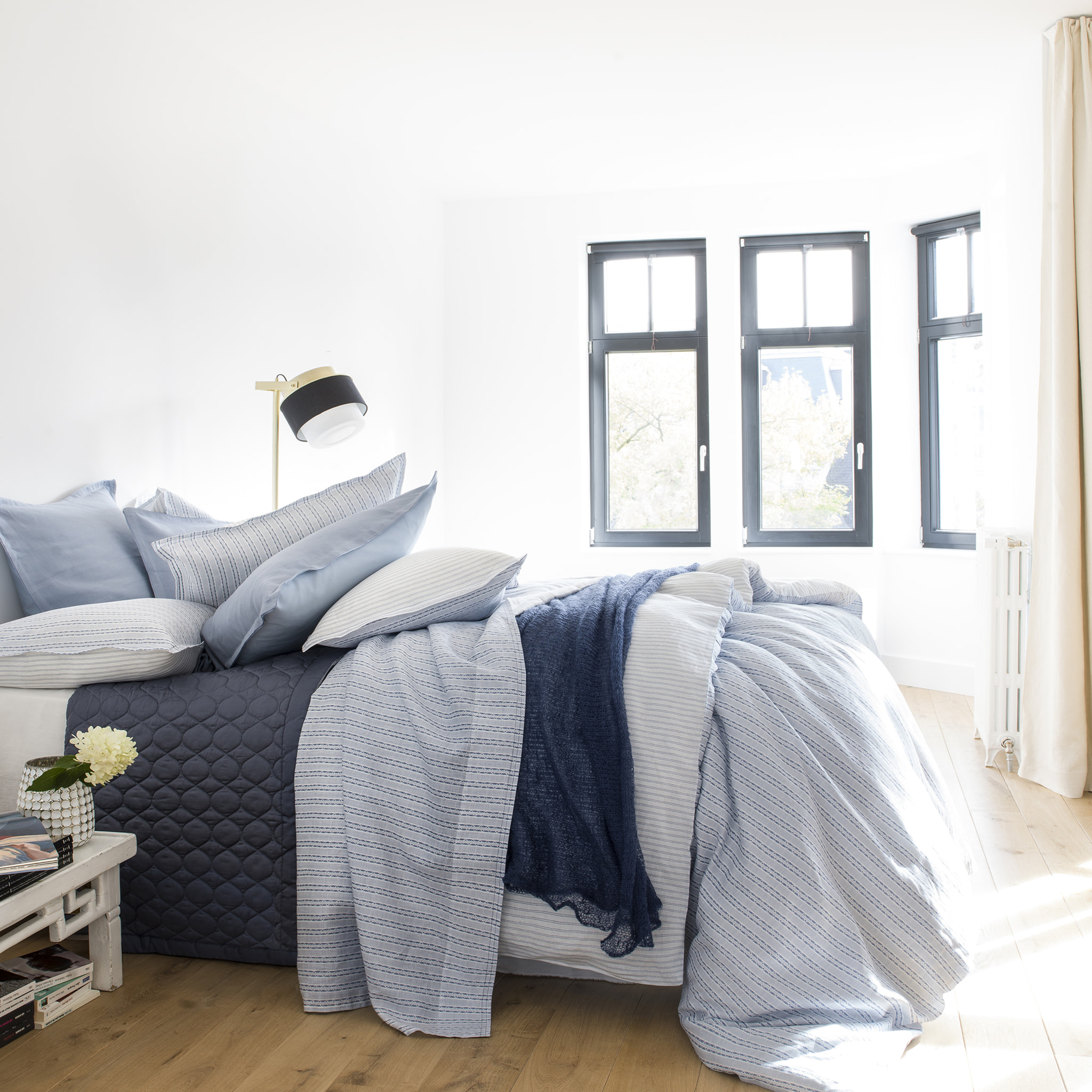 Housse de couette imprimée en lin, ULYSSE, Bleu Denim