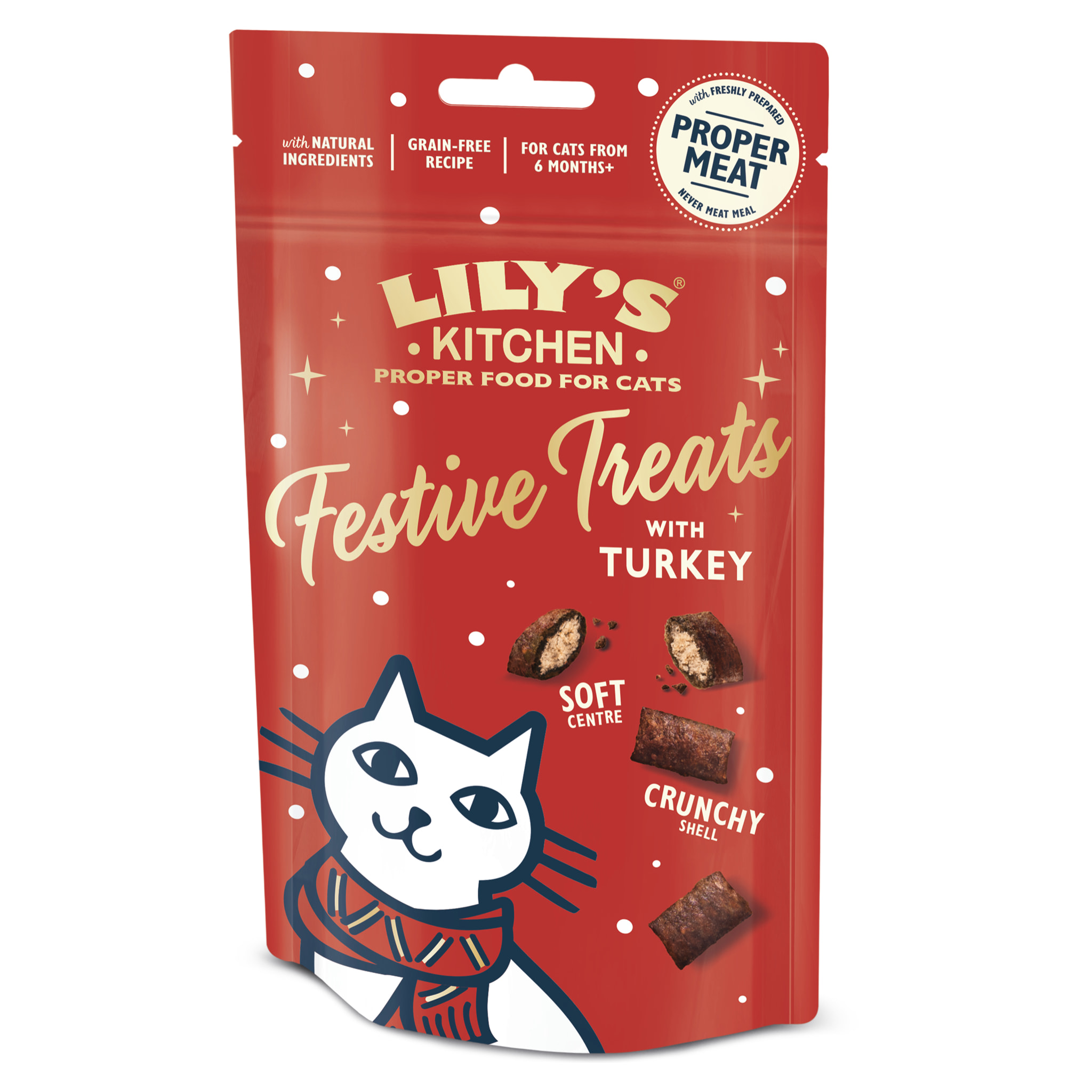 Lot de 10 - Lily’s Kitchen Friandises de Noël à la dinde pour chats 60g