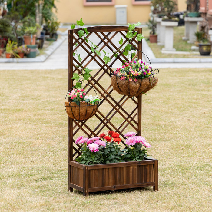 Jardinière avec treillis - bac à fleurs - jardinière sur pied - dim. 60L x 30l x 122H cm bois sapin traité carbonisation