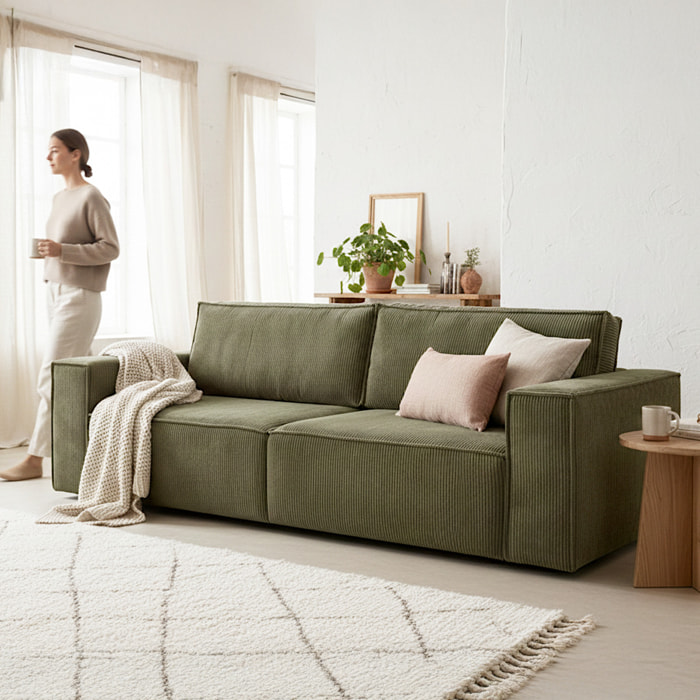 Canapé convertible 3 places en velours côtelé - HARPER