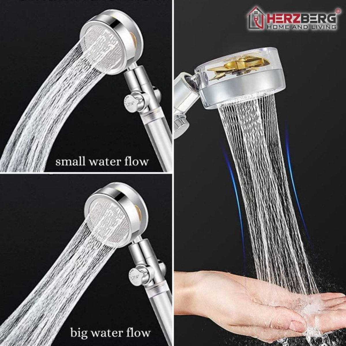 Douchette à haute pression et turbocompresseur filtrant gold Herzberg HG8086-GLD