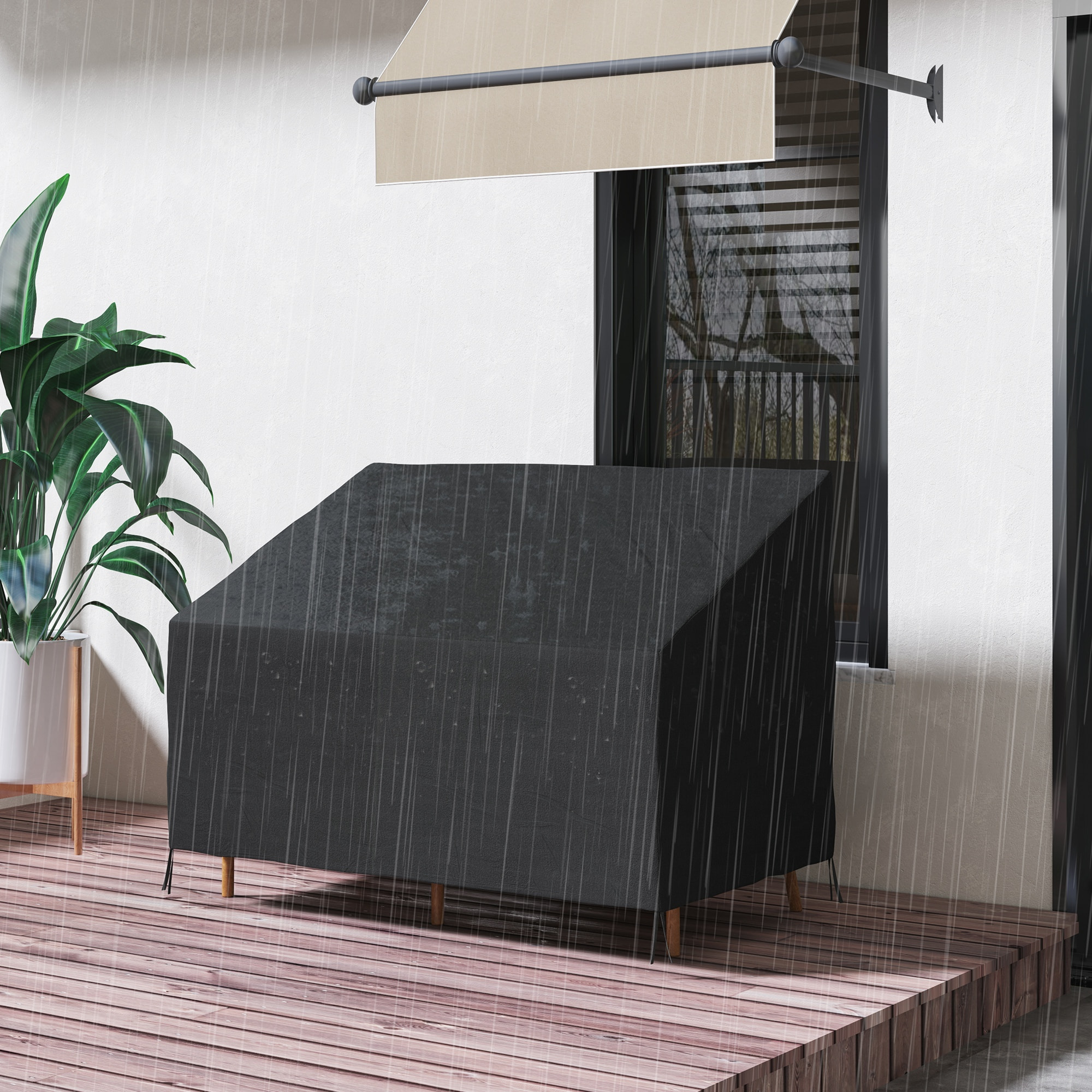 Housse de protection mobilier de jardin bâche étanche 140L x 84l x 56/94H cm oxford haute densité 600D noir