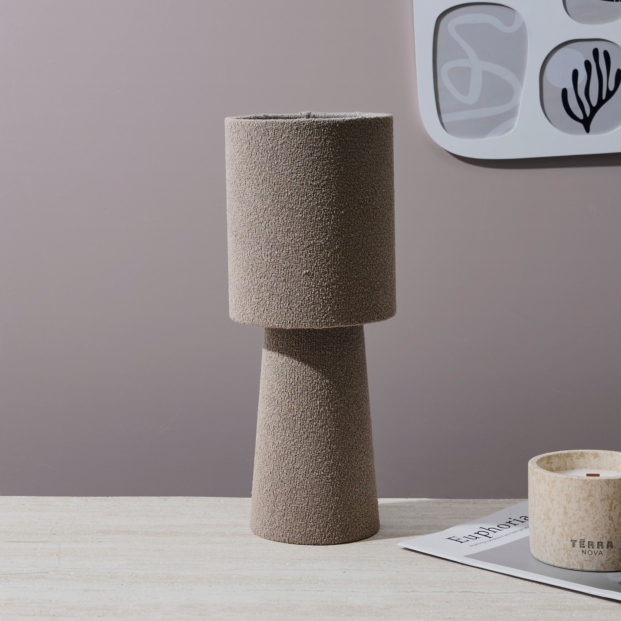 Lampe - HOME DECO FACTORY - Velours - Taupe - 38 cm