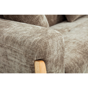 Canapé scandinave 3 places en tissu effet velours texturé taupe et bois clair FJORD