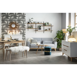 Canapé scandinave 3 places en tissu gris clair et bois clair EKTOR