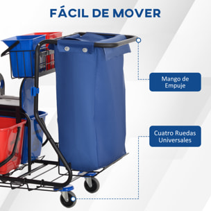 Carro de Limpieza con Bolsa de Basura Carro de Servicio con Doble Cubo de 18 Litros Escurridor de Prensa 2 Cubetas Auxiliares 93x80x97 cm Rojo y Azul