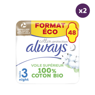 2x48 Serviettes Hygiéniques Always Cotton Protection - Nuit