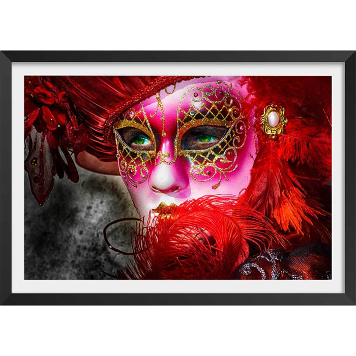 Affiche deco Masque vénitien aux yeux verts Affiche + cadre en bois - Noir