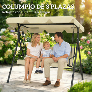 Columpio de Jardín Exterior de 3 Plazas, Balancín de Jardín Exterior con Techo Ajustable, Cojín y Marco de Acero, para Balcón, Terraza, Patio, Carga 240 kg, 172x118x153 cm, Beige