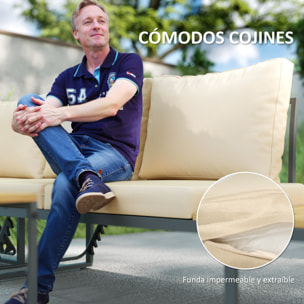 Conjunto de Muebles Jardín Exterior Sofás de Exterior en Forma de L Tumbona con 2 Sofás de 3 Plazas Asiento Ajustable y Mesa de Madera de Acacia Versátil con Cojines Beige y Gris