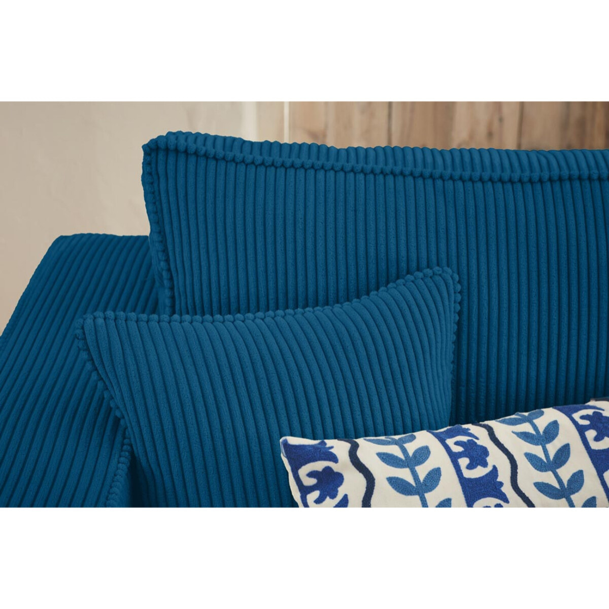 Topaze - canapé d'angle réversible - 4 places - convertible avec coffre - en velours côtelé - Bleu Ardoise