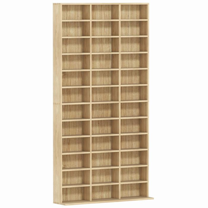 Étagère rangement CD/DVD meuble de rangement pour 1116 CDs 33 compartiments réglables en hauteur 102 x 24 x 195 cm effet bois clair