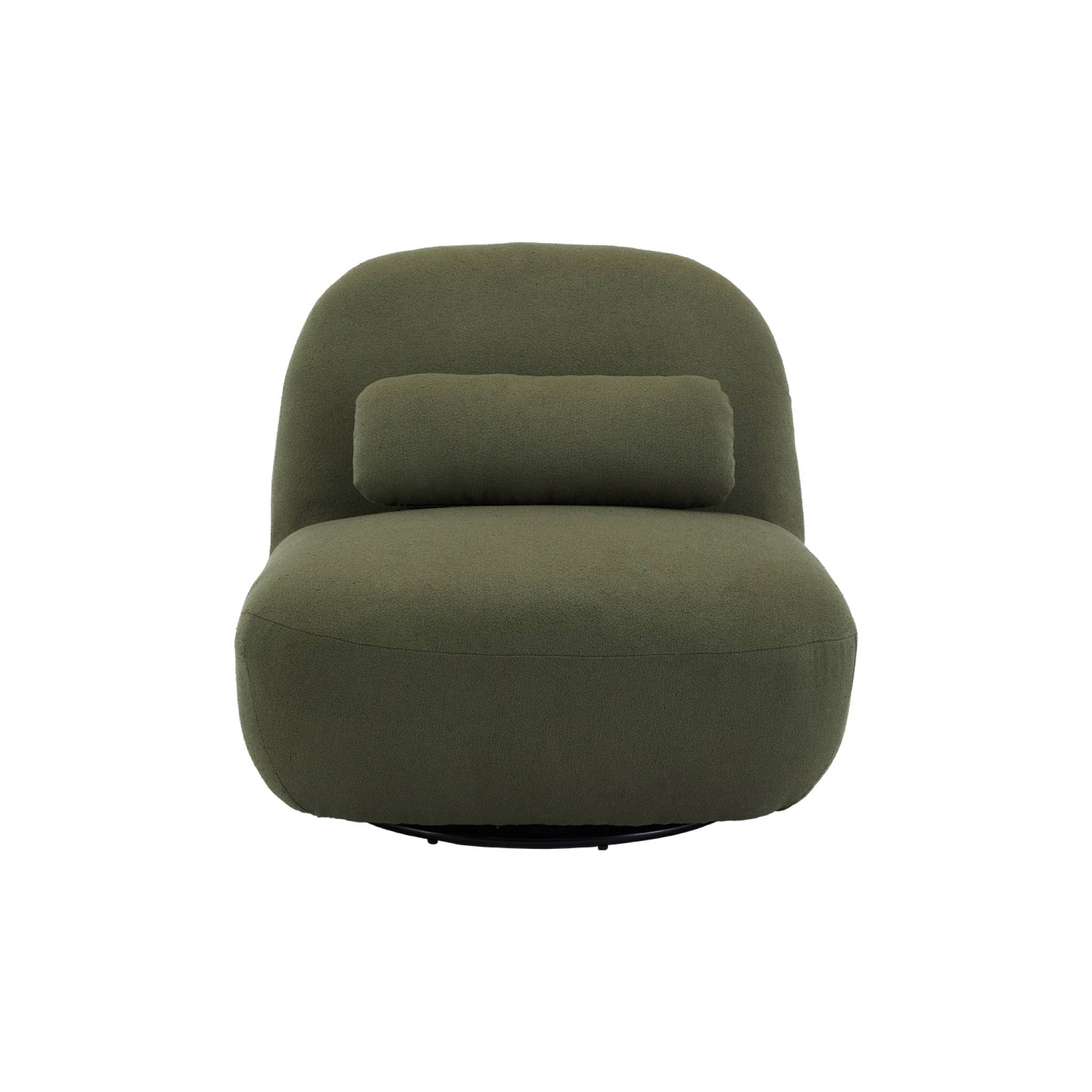 Fauteuil pivotant 360° en bouclette texturée vert kaki foncé . piètement en métal noir mat - SPINO