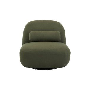 Fauteuil pivotant 360° en bouclette texturée vert kaki foncé . piètement en métal noir mat - SPINO