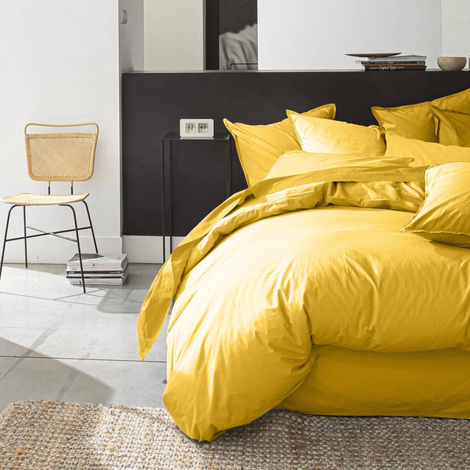 Housse De Couette 100% percale Coton lavé 80fils Jaune