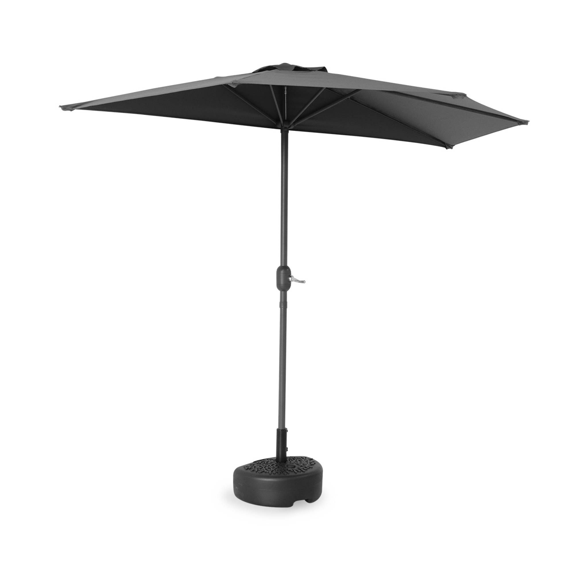 Demi-Pied de parasol plastique – Base remplissable pour demi-parasol. motif feuillage. noir