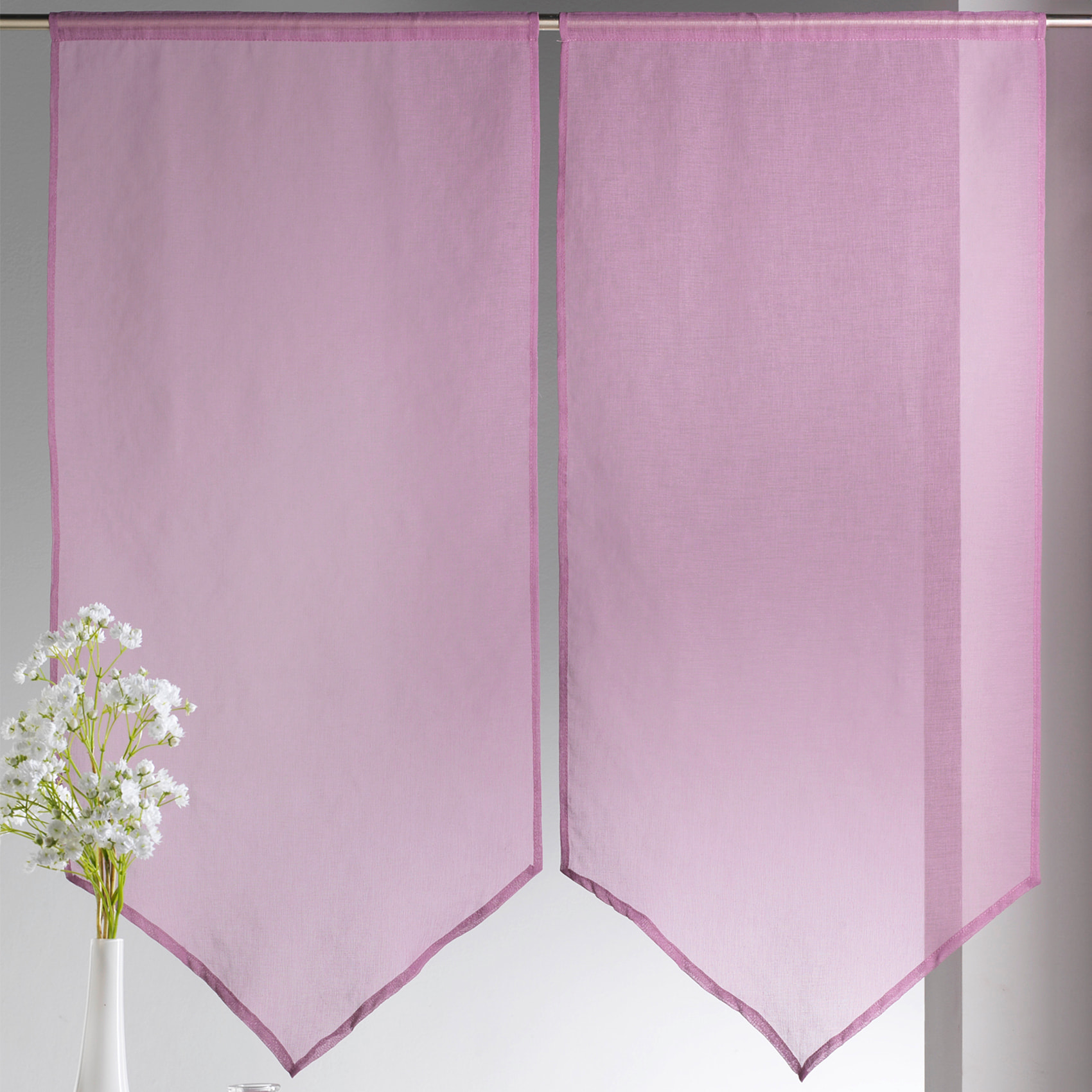 Paire de petits voilages Etamine bas en pointe - Lilas