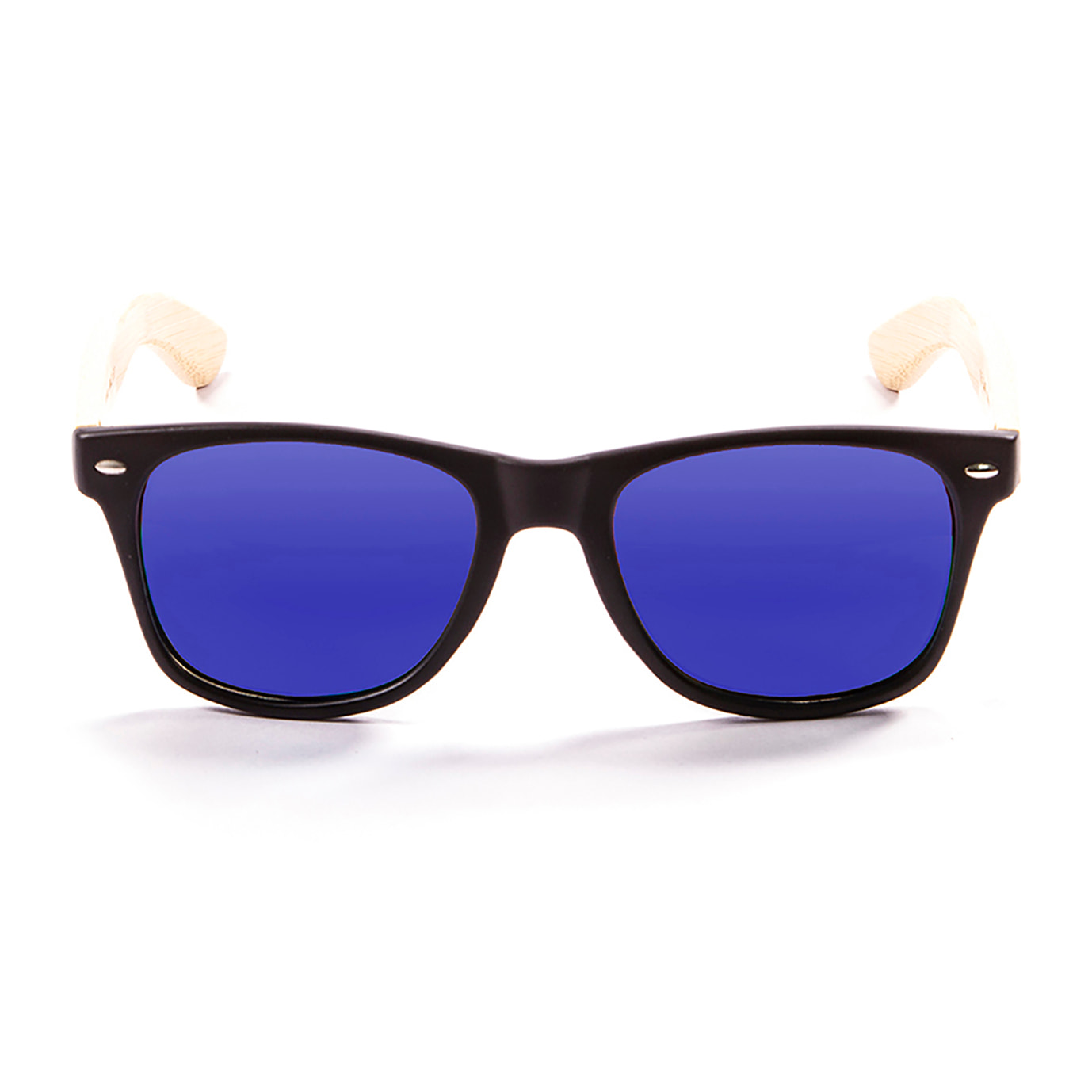 Gafas de sol OCEAN BEACH WOOD - Patillas en negro mate y bambú y / Revo azul