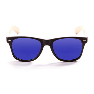 Gafas de sol OCEAN BEACH WOOD - Patillas en negro mate y bambú y / Revo azul