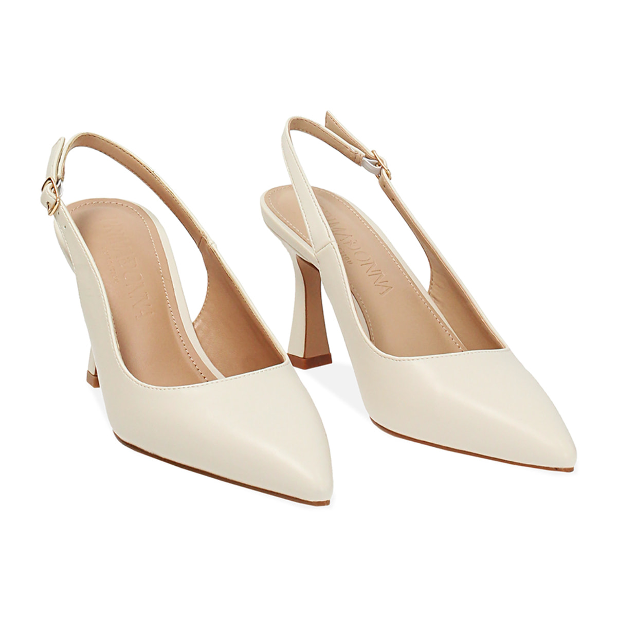Décolleté slingback donna panna, tacco 8 cm