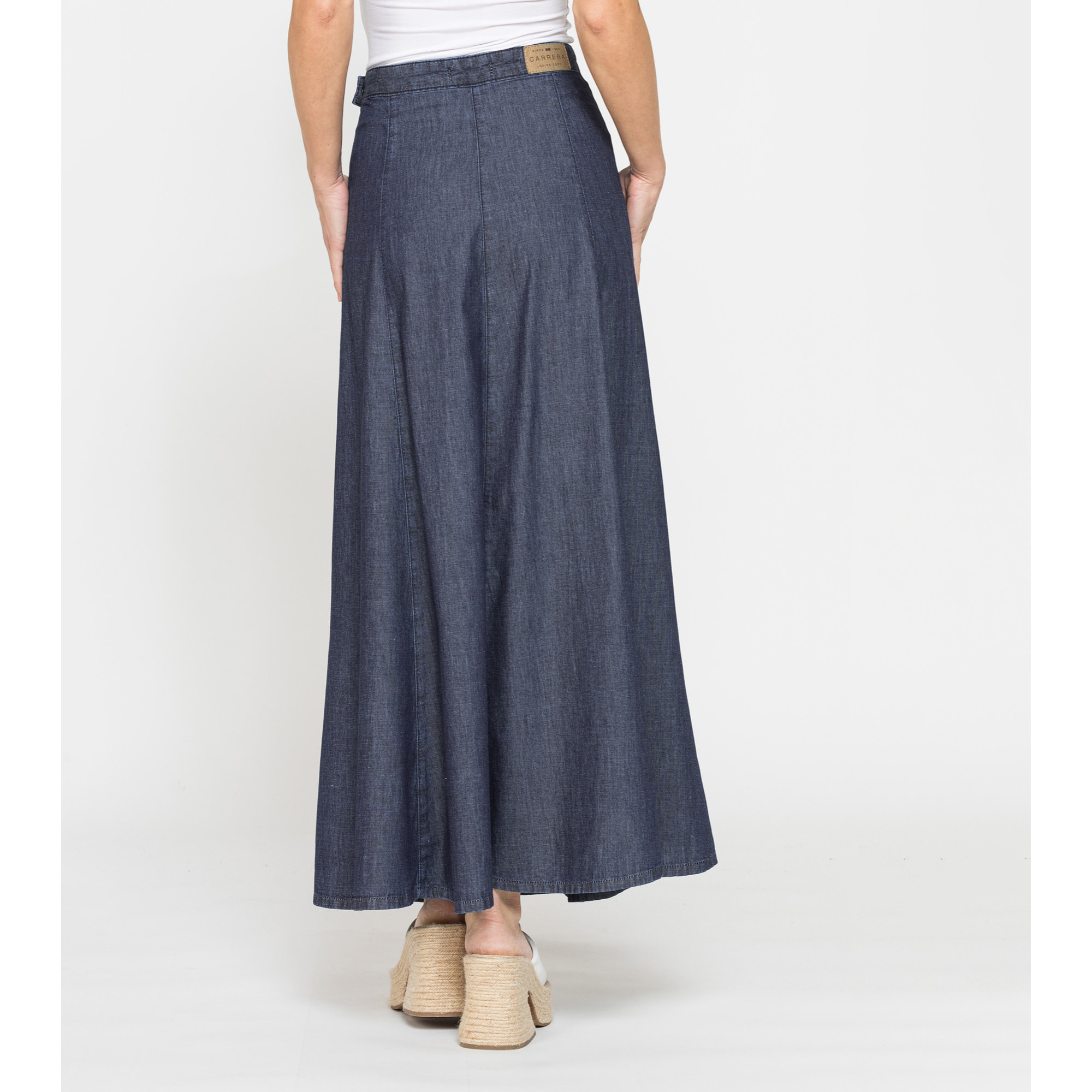GONNA LUNGA MODELLO A PANNELLI IN DENIM LEGGERO 7oz