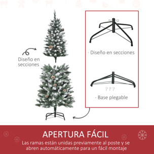árbol de Navidad Artificial Ø69x150cm con 464 Puntas de PVC y 28 Piñas Decoración de Interior con Base Plegable y Soporte de Acero Verde